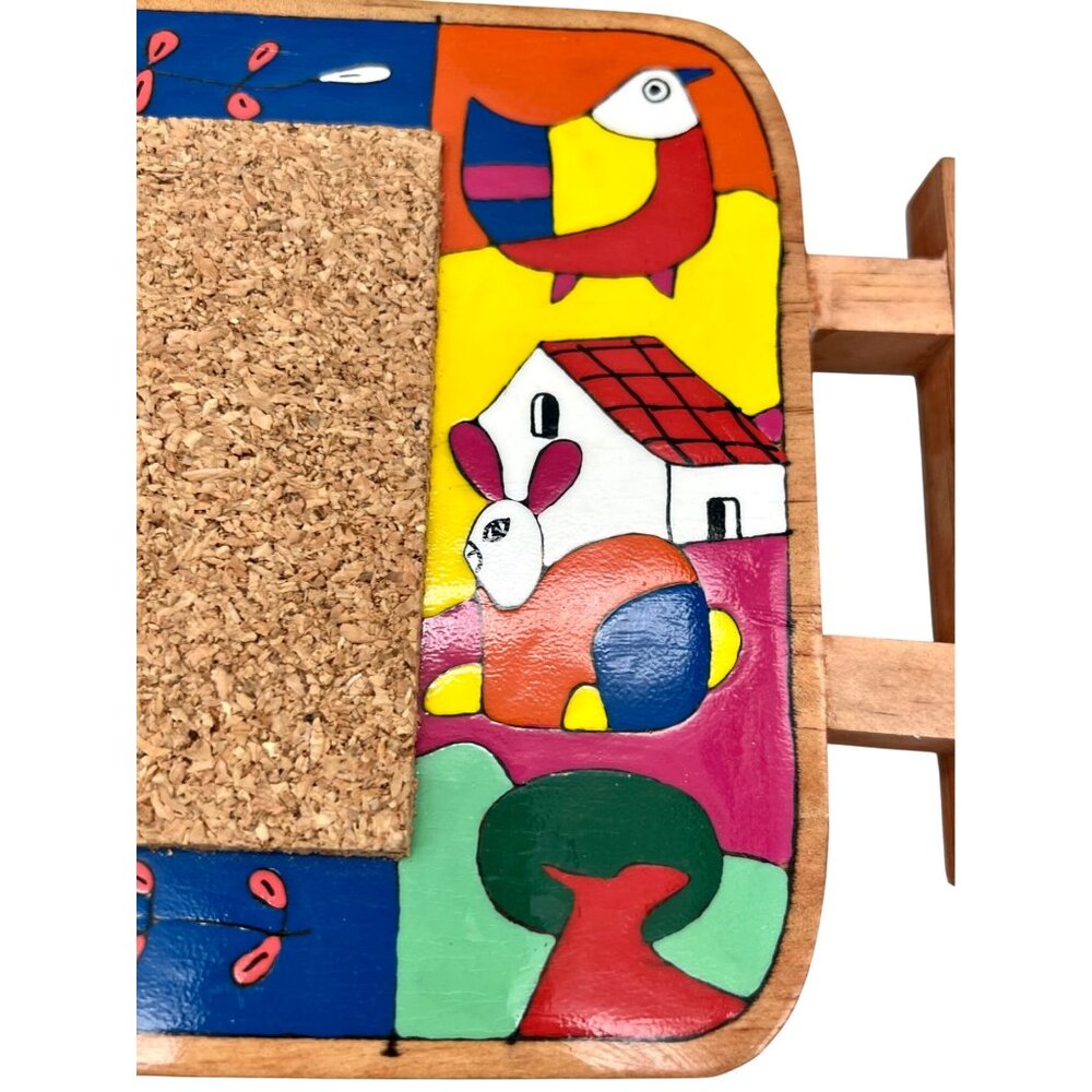 El Salvador Hand-Painted Wooden Trivet Hot Pad Colorful Folk Art Design Cork - Picture 8 of 8
